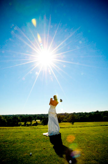 Bride Hitting Golf Ball